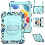 For iPad 10.2 2021 / 2020 / 2019 Shockproof Silicone + PC Protective Case with Holder & Shoulder Strap & Pen Slot(Blue Camouflage)