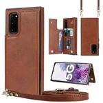 For Samsung Galaxy S20 Cross-body Square Double Buckle Flip Card Bag TPU+PU Case with Card Slots & Wallet & Photo & Strap(Brown)
