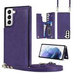 For Samsung Galaxy S21 5G Cross-body Square Double Buckle Flip Card Bag TPU+PU Case with Card Slots & Wallet & Photo & Strap(Purple)