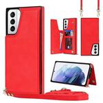 For Samsung Galaxy S21+ 5G Cross-body Square Double Buckle Flip Card Bag TPU+PU Case with Card Slots & Wallet & Photo & Strap(Red)