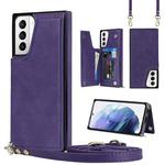 For Samsung Galaxy S21+ 5G Cross-body Square Double Buckle Flip Card Bag TPU+PU Case with Card Slots & Wallet & Photo & Strap(Purple)