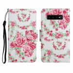 For Samsung Galaxy S10+ Painted Pattern Horizontal Flip Leather Case with Holder & Card Slot & Wallet(Rose Flower)