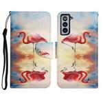 For Samsung Galaxy S21 5G Painted Pattern Horizontal Flip Leather Case with Holder & Card Slot & Wallet(Flamingo)