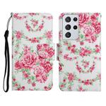 For Samsung Galaxy S21 Ultra 5G Painted Pattern Horizontal Flip Leather Case with Holder & Card Slot & Wallet(Rose Flower)