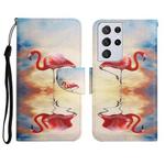 For Samsung Galaxy S21 Ultra 5G Painted Pattern Horizontal Flip Leather Case with Holder & Card Slot & Wallet(Flamingo)