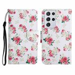 For Samsung Galaxy S21 Ultra 5G Painted Pattern Horizontal Flip Leather Case with Holder & Card Slot & Wallet(Red Peony Flower)