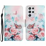 For Samsung Galaxy S21 Ultra 5G Painted Pattern Horizontal Flip Leather Case with Holder & Card Slot & Wallet(Peony Butterfly)
