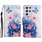 For Samsung Galaxy S21 Ultra 5G Painted Pattern Horizontal Flip Leather Case with Holder & Card Slot & Wallet(Purple Butterfly)