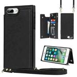 Cross-body Square Double Buckle Flip Card Bag TPU+PU Case with Card Slots & Wallet & Photo & Strap For iPhone 8 Plus / 7 Plus(Black)