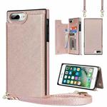 Cross-body Square Double Buckle Flip Card Bag TPU+PU Case with Card Slots & Wallet & Photo & Strap For iPhone 8 Plus / 7 Plus(Rose Gold)
