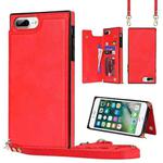 For iPhone SE 2022 / SE 2020 / 8 / 7 Cross-body Square Double Buckle Flip Card Bag TPU+PU Case with Card Slots & Wallet & Photo & Strap(Red)