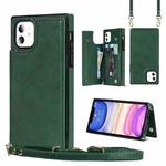 For iPhone 11 Cross-body Square Double Buckle Flip Card Bag TPU+PU Case with Card Slots & Wallet & Photo & Strap (Green)