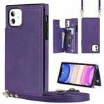 For iPhone 11 Cross-body Square Double Buckle Flip Card Bag TPU+PU Case with Card Slots & Wallet & Photo & Strap (Purple)