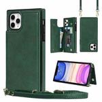 For iPhone 11 Pro Max Cross-body Square Double Buckle Flip Card Bag TPU+PU Case with Card Slots & Wallet & Photo & Strap (Green)