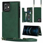 For iPhone 12 mini Cross-body Square Double Buckle Flip Card Bag TPU+PU Case with Card Slots & Wallet & Photo & Strap (Green)