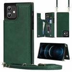 For iPhone 12 / 12 Pro Cross-body Square Double Buckle Flip Card Bag TPU+PU Case with Card Slots & Wallet & Photo & Strap(Green)