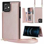 For iPhone 12 / 12 Pro Cross-body Square Double Buckle Flip Card Bag TPU+PU Case with Card Slots & Wallet & Photo & Strap(Rose Gold)