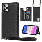 For iPhone 12 Pro Max Cross-body Square Double Buckle Flip Card Bag TPU+PU Case with Card Slots & Wallet & Photo & Strap(Black)