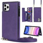 For iPhone 12 Pro Max Cross-body Square Double Buckle Flip Card Bag TPU+PU Case with Card Slots & Wallet & Photo & Strap(Purple)