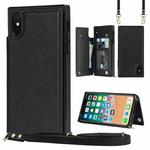 For iPhone X / XS Cross-body Square Double Buckle Flip Card Bag TPU+PU Case with Card Slots & Wallet & Photo & Strap(Black)