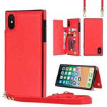 For iPhone X / XS Cross-body Square Double Buckle Flip Card Bag TPU+PU Case with Card Slots & Wallet & Photo & Strap(Red)