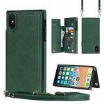 For iPhone X / XS Cross-body Square Double Buckle Flip Card Bag TPU+PU Case with Card Slots & Wallet & Photo & Strap(Green)