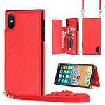 For iPhone XS Max Cross-body Square Double Buckle Flip Card Bag TPU+PU Case with Card Slots & Wallet & Photo & Strap(Red)