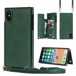 For iPhone XS Max Cross-body Square Double Buckle Flip Card Bag TPU+PU Case with Card Slots & Wallet & Photo & Strap(Green)