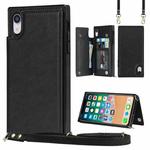 For iPhone XR Cross-body Square Double Buckle Flip Card Bag TPU+PU Case with Card Slots & Wallet & Photo & Strap(Black)