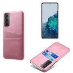 For Samsung Galaxy S21 5G Calf Texture PC + PU Leather Back Cover Shockproof Case with Dual Card Slots(Pink)