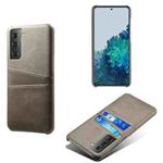 For Samsung Galaxy S21 5G Calf Texture PC + PU Leather Back Cover Shockproof Case with Dual Card Slots(Grey)