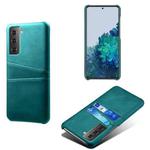 For Samsung Galaxy S21 5G Calf Texture PC + PU Leather Back Cover Shockproof Case with Dual Card Slots(Green)