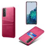 For Samsung Galaxy S21 5G Calf Texture PC + PU Leather Back Cover Shockproof Case with Dual Card Slots(Rose Red)