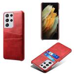 For Samsung Galaxy S21 Ultra 5G Calf Texture PC + PU Leather Back Cover Shockproof Case with Dual Card Slots(Red)