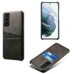 For Samsung Galaxy S21 FE 5G Calf Texture PC + PU Leather Back Cover Shockproof Case with Dual Card Slots(Black)