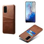 For Samsung Galaxy S20 Calf Texture PC + PU Leather Back Cover Shockproof Case with Dual Card Slots(Brown)