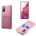 For Samsung Galaxy S20 FE 5G Calf Texture PC + PU Leather Back Cover Shockproof Case with Dual Card Slots(Pink)