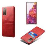 For Samsung Galaxy S20 FE 5G Calf Texture PC + PU Leather Back Cover Shockproof Case with Dual Card Slots(Red)