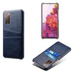 For Samsung Galaxy S20 FE 5G Calf Texture PC + PU Leather Back Cover Shockproof Case with Dual Card Slots(Blue)