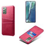 For Samsung Galaxy Note20 Calf Texture PC + PU Leather Back Cover Shockproof Case with Dual Card Slots(Rose Red)