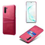 For Samsung Galaxy Note10 Calf Texture PC + PU Leather Back Cover Shockproof Case with Dual Card Slots(Rose Red)