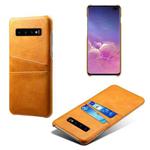 For Samsung Galaxy S10+ Calf Texture PC + PU Leather Back Cover Shockproof Case with Dual Card Slots(Orange)