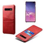 For Samsung Galaxy S10+ Calf Texture PC + PU Leather Back Cover Shockproof Case with Dual Card Slots(Red)