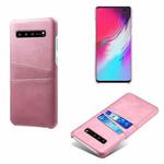 For Samsung Galaxy S10 5G Calf Texture PC + PU Leather Back Cover Shockproof Case with Dual Card Slots(Pink)