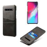 For Samsung Galaxy S10 5G Calf Texture PC + PU Leather Back Cover Shockproof Case with Dual Card Slots(Black)