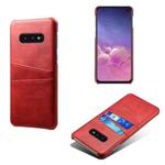 For Samsung Galaxy S10e Calf Texture PC + PU Leather Back Cover Shockproof Case with Dual Card Slots(Red)