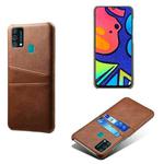 For Samsung Galaxy F41 Calf Texture PC + PU Leather Back Cover Shockproof Case with Dual Card Slots(Brown)