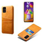 For Samsung Galaxy M31s Calf Texture PC + PU Leather Back Cover Shockproof Case with Dual Card Slots(Orange)