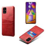 For Samsung Galaxy M31s Calf Texture PC + PU Leather Back Cover Shockproof Case with Dual Card Slots(Red)