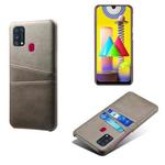 For Samsung Galaxy M31 Calf Texture PC + PU Leather Back Cover Shockproof Case with Dual Card Slots(Grey)